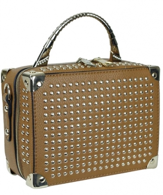 Mini Studded Faux Leather Handbag W1421G 39071 Tan